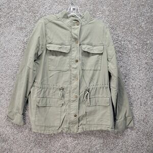 EVRI Womens Utility Field Jacket Green Plus Size 0X Cotton Blend Drawstring